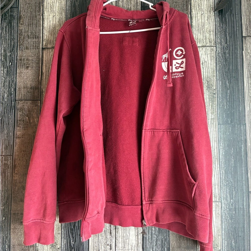 LRG Men’s Maroon Full-Zip Hoodie Distressed